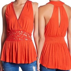 Free People Megan Peplum Top w/Decorative Crochet